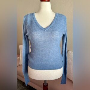 Madewell Alpaca V-Neck Sweater Light Blue Women’s M Pleated Shoulder Preppy Lux